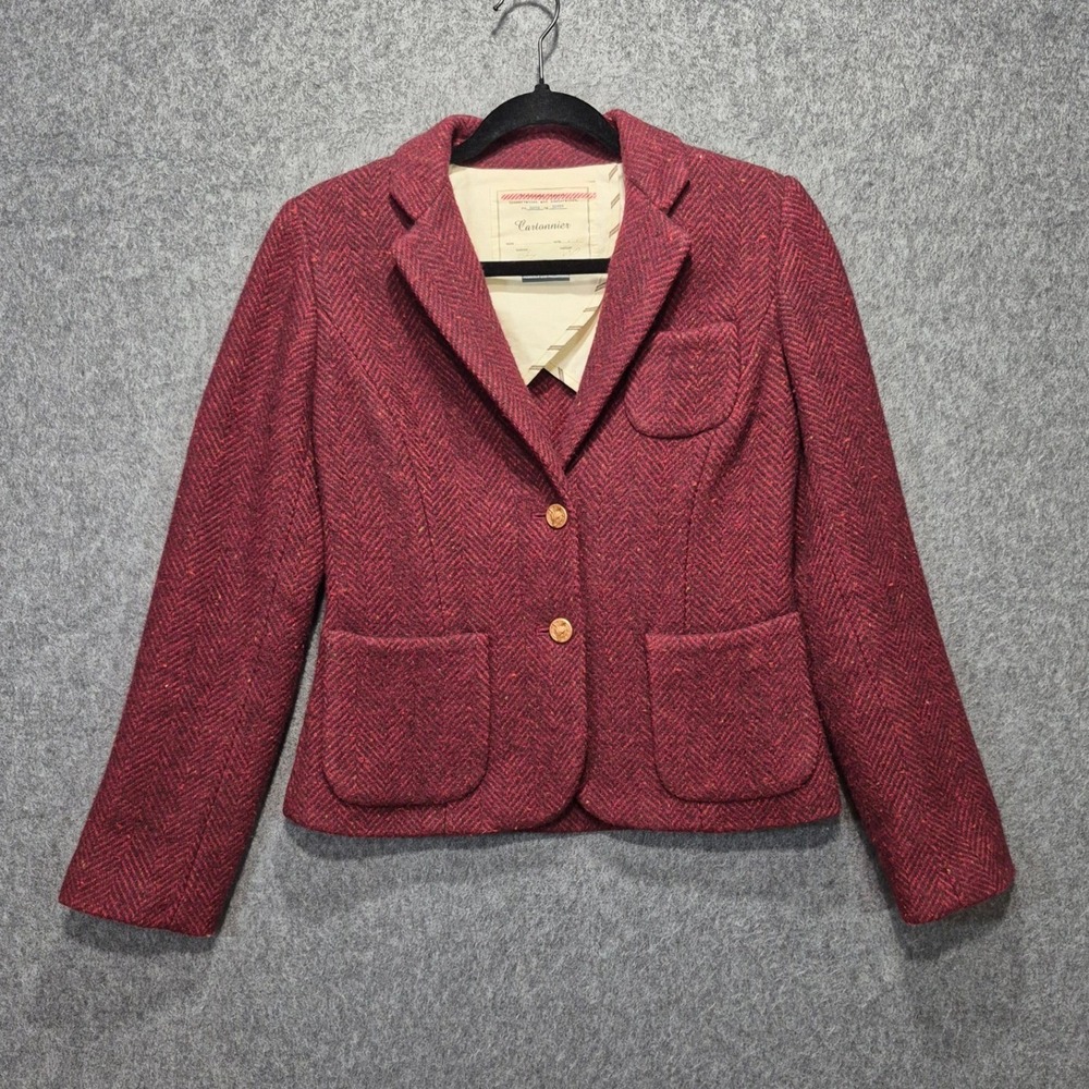 Anthropologie Cartonnier Red Wool Blazer Sz 2 Modern Vintage Equestrian Preppy